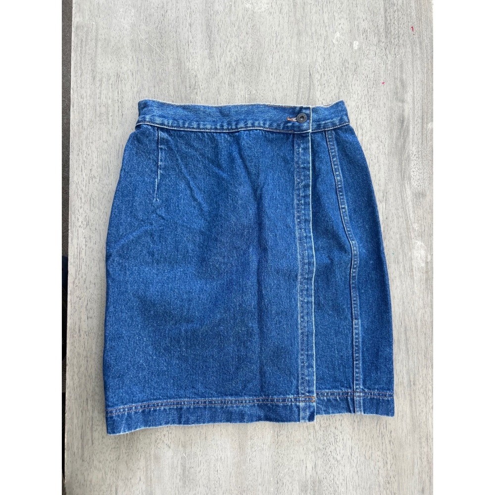 Vintage Ann Taylor Denim Wrap Skirt Medium Wash Cotton Size 8 Made in Brazil